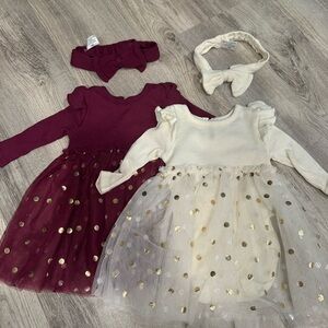 Kids matching dress & bow Set with Gold Polka Dots